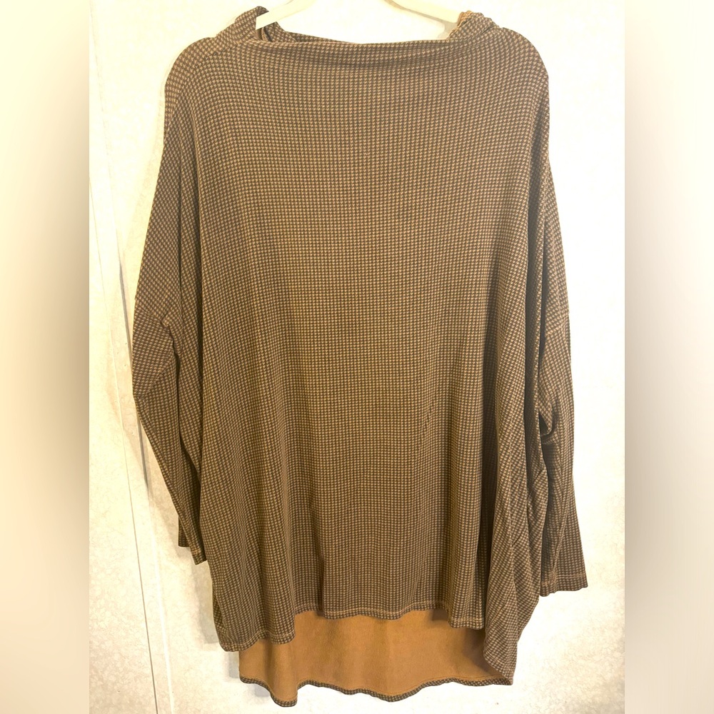 Bryn Walker Oversized Made in USA Lagenlook Sweater Black Brown Checkered S